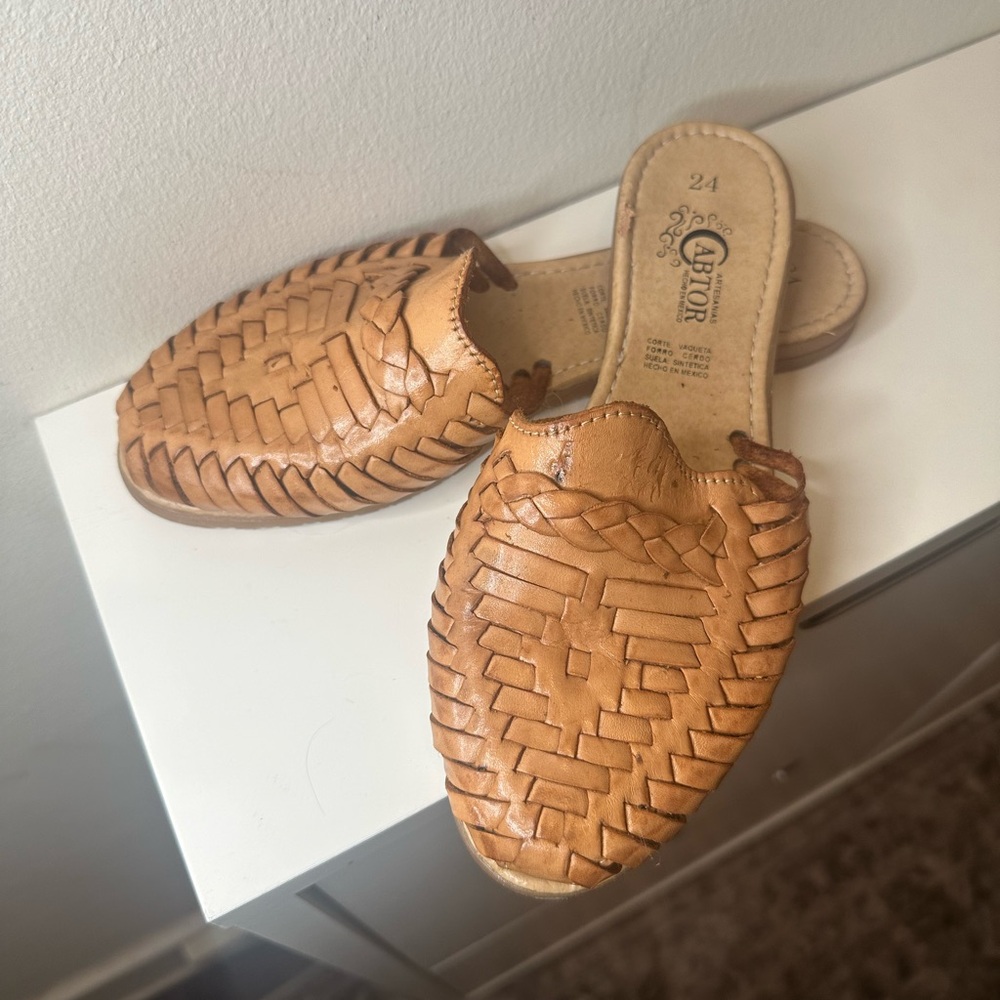 Mexican Artisanal Slip On Huarache in Tan Leather